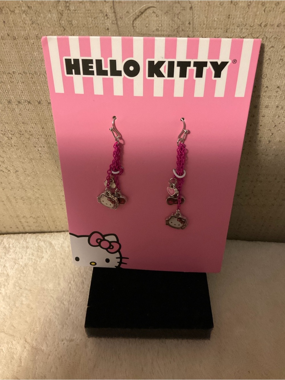 Sanrio Hello Kitty Pink and Silver Charm Drop Earrings